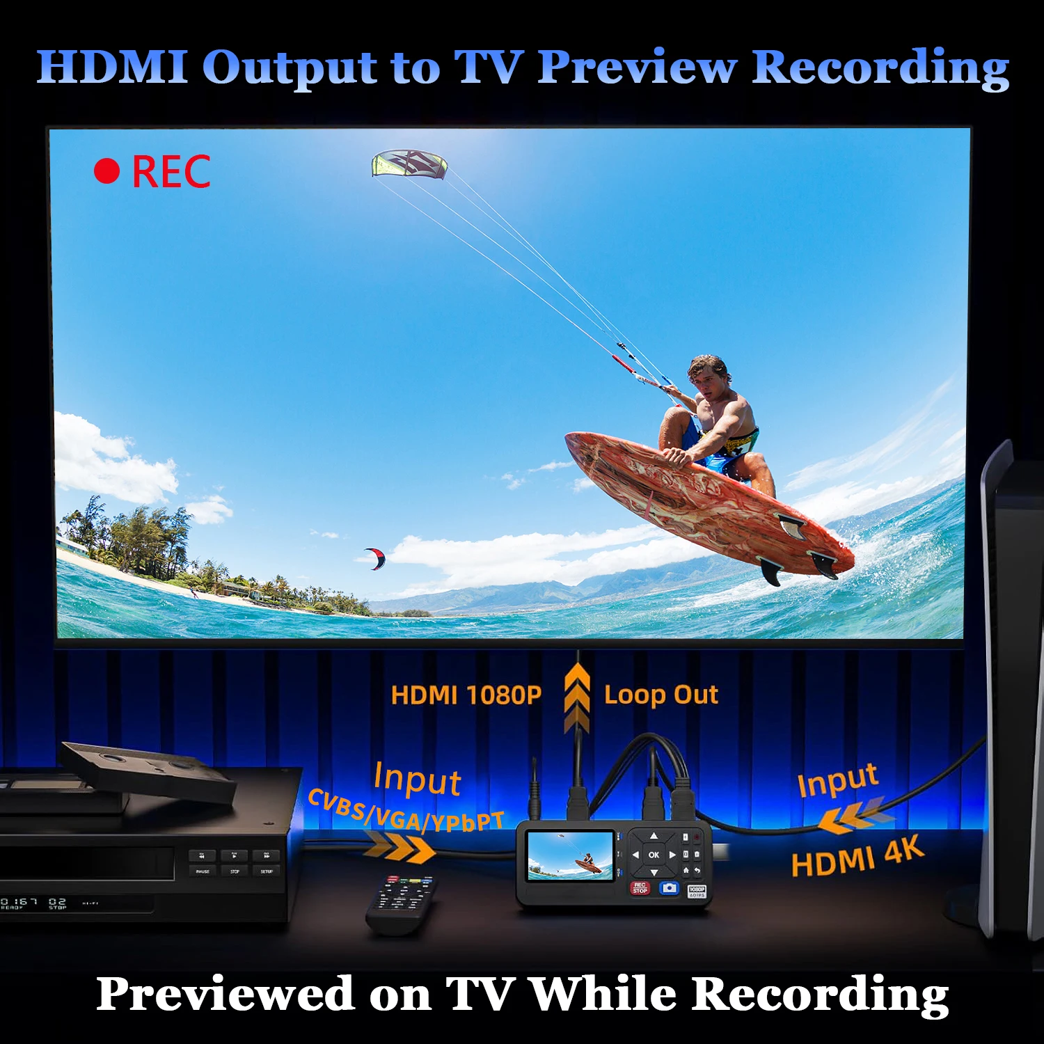 4K HDMI Video Capture Box 1080 60 Fps Recorder Recording Video From AV VGA YPbPr VHS VCR DVD For Gaming Teaching Streaming