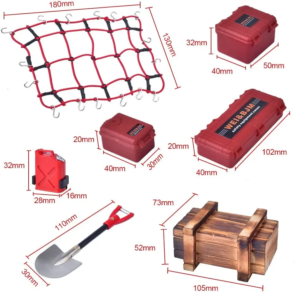 9in1 RC Crawler Car roof Decoration Tank,Wood Box, Luggage Net,Shovel for 1/10 Traxxas TRX4 Redcat GEN 7 8 RC4WD D90 AXIAL SCX10