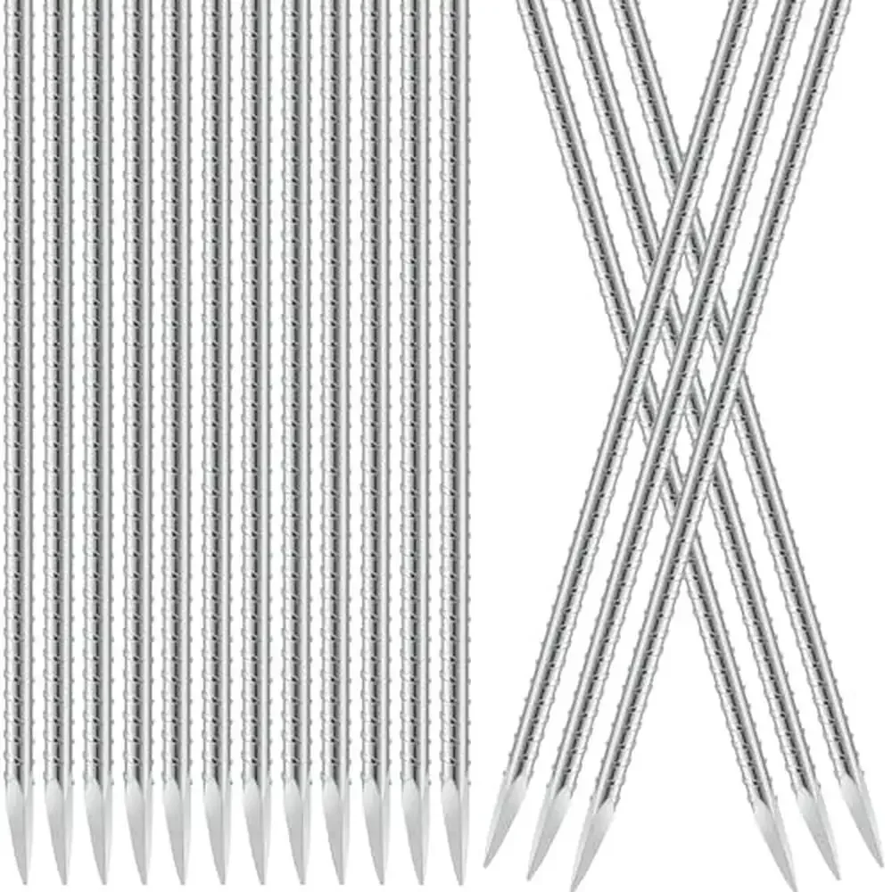 

16" Ground Rebar Stakes Steel Plant Support Garden Stake Metal Spikes 24 Pcs Durable Anchors Fence Tent Timber Garden Fixing