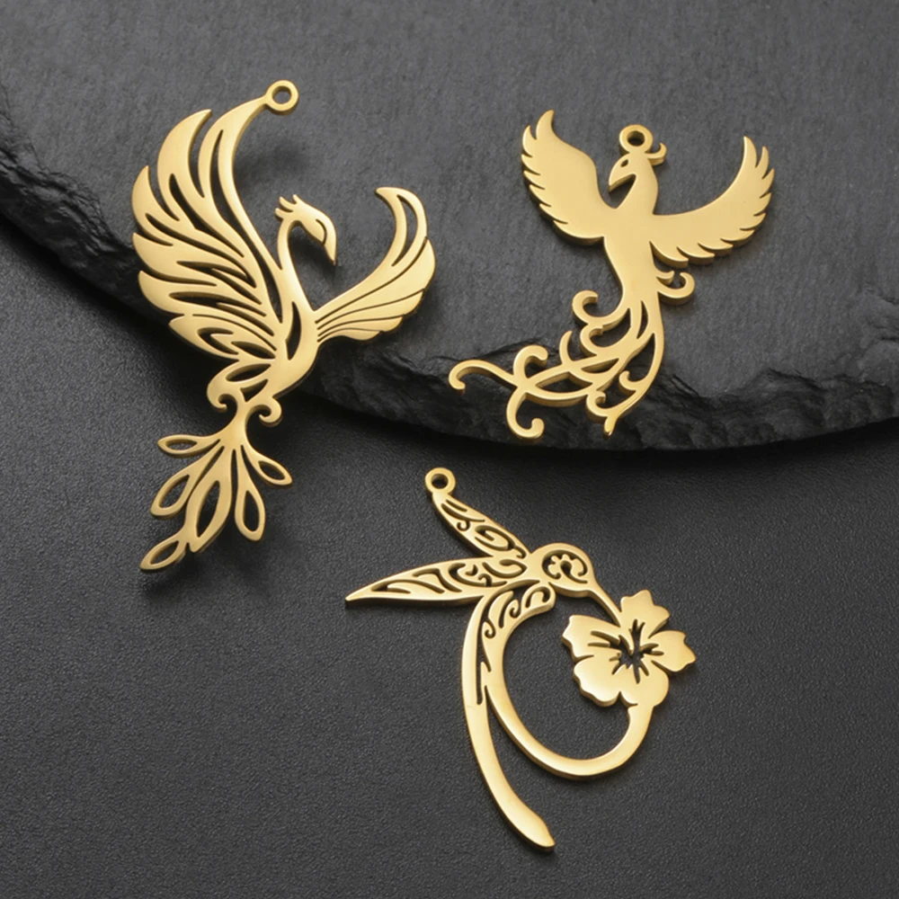 My Shape-Breloques en Acier Inoxydable pour Collier, Bijoux DIY, Phénix, Colibri, Oiseaux de enquêter, Boucles d'Oreilles, Porte-clés, Exécutif, 5 Pcs