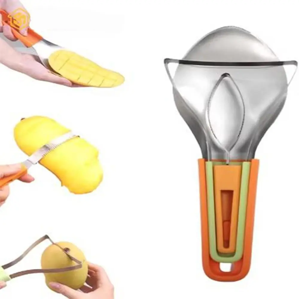 

Creative Stainless Steel 3 In 1 Mango Peeler Overlapped Food Grade Fruit Splitter Space Saving Gadgets Separator Kitchen