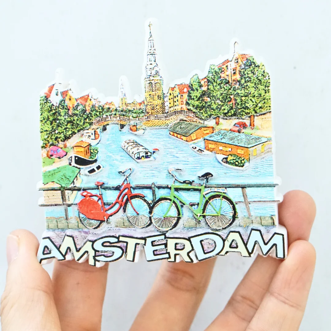 Amsterdam Fridge Magnet, Landscape Fridge Magnet, Countryside Bike Landscape Fridge Magnet, Netherlands Tourist Souvenir, Nether