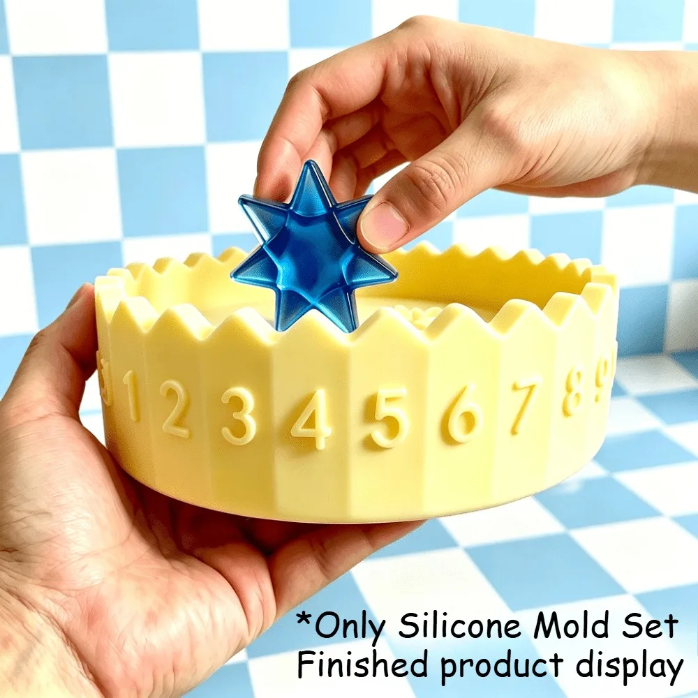 31 Days Countdown Calendar Silicone Mold Set, Large Crown-Shaped Resin Casting Tray Mould for Epoxy Resin DIY Jewelry Storage Dish, Home Decor Ornament, Handmade Crafts, Unique Numbered Edge Design with Detachable Star Mold Set