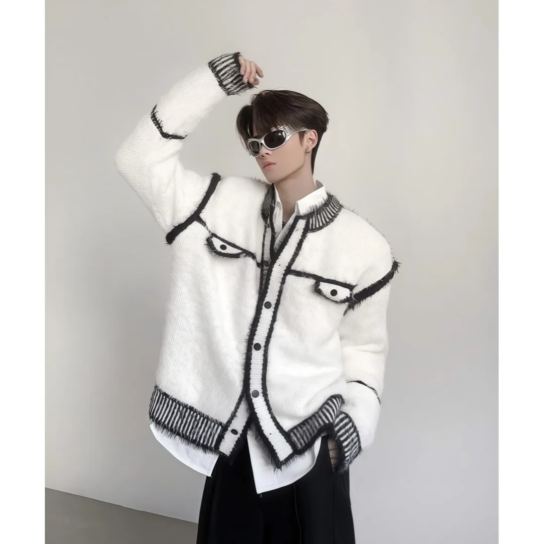 Новый модный вязаный свитер контрастного цвета, зимнее пальто Lazy High Street, полосатый кардиган в стиле комиксов, свитер для пары