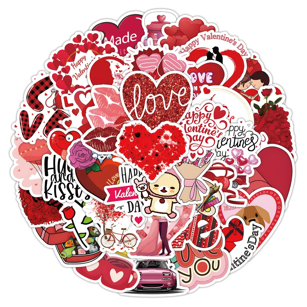 10/50Pcs New Cartoon ILOVEYOU Love Valentine’s Day Guitar Luggage Decoration Hand Account Graffiti Stickers Wholesale