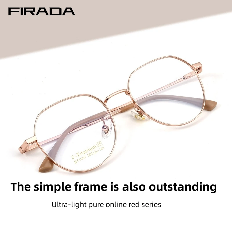 

FIRADA New Luxury Eyewear Women's Round Retro Round Titanium Eyeglasses Optical Prescription Glasses Frame For Men Women BT1007M