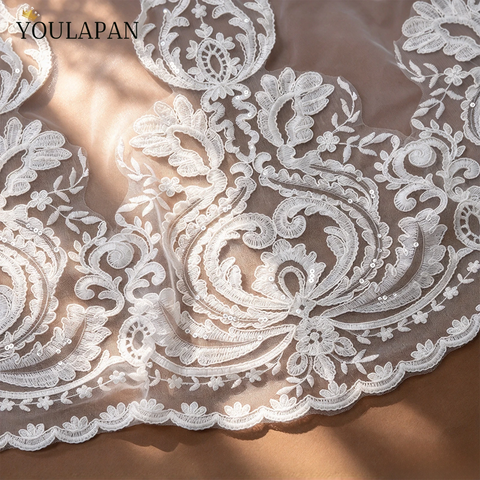 TOPQUEEN Lace Appliqué Detachable Wedding Train Tulle Bridal Overskirt Falda Desmontable De Novia For Wedding Photoshoot VB54