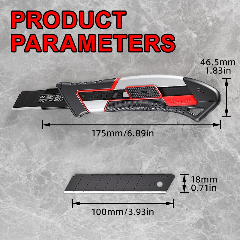 Heavy Duty Zinc Alloy Utility Knife Set 18mm SK2 Black Blades ABS+Metal Professional Industrial Cutter Tool Kit