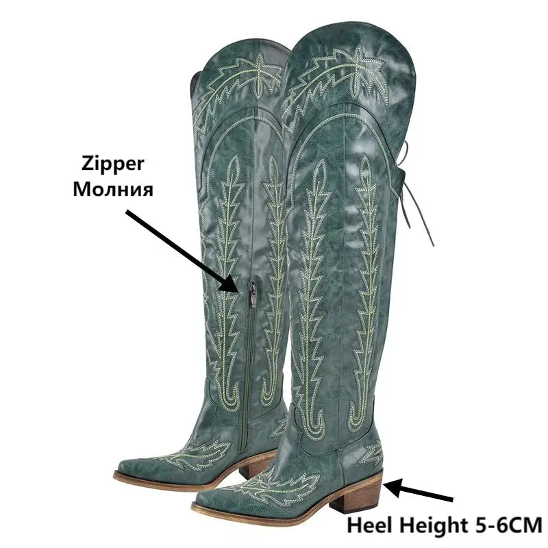 Onlymaker Women Over the Knee Faux Leather Boots for Women Cowboy Boots for Women Adjustable Thigh High Cowgirl Boots