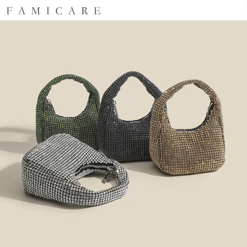 

Crystal Rhinestone Evening Clutch Bag Hot Selling Fully Rhinestone Bucket Bag Women Chain Shoulder Handheld Crossbody Handbag