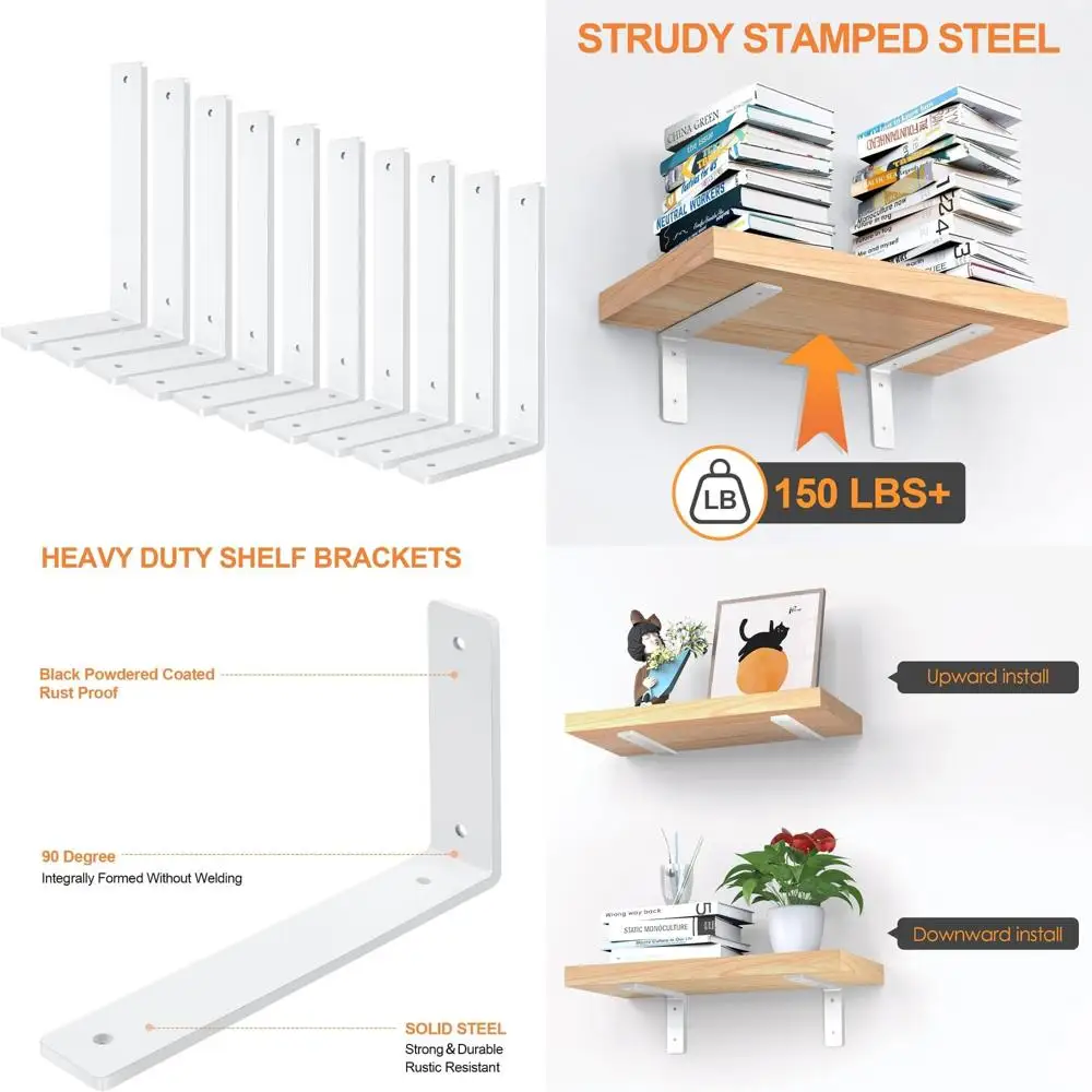 

Heavy-Duty 6 Inch Rustic Floating Shelf Brackets - 10 Pack for DIY Decorative Wall Shelves and Home Decor Enhancements