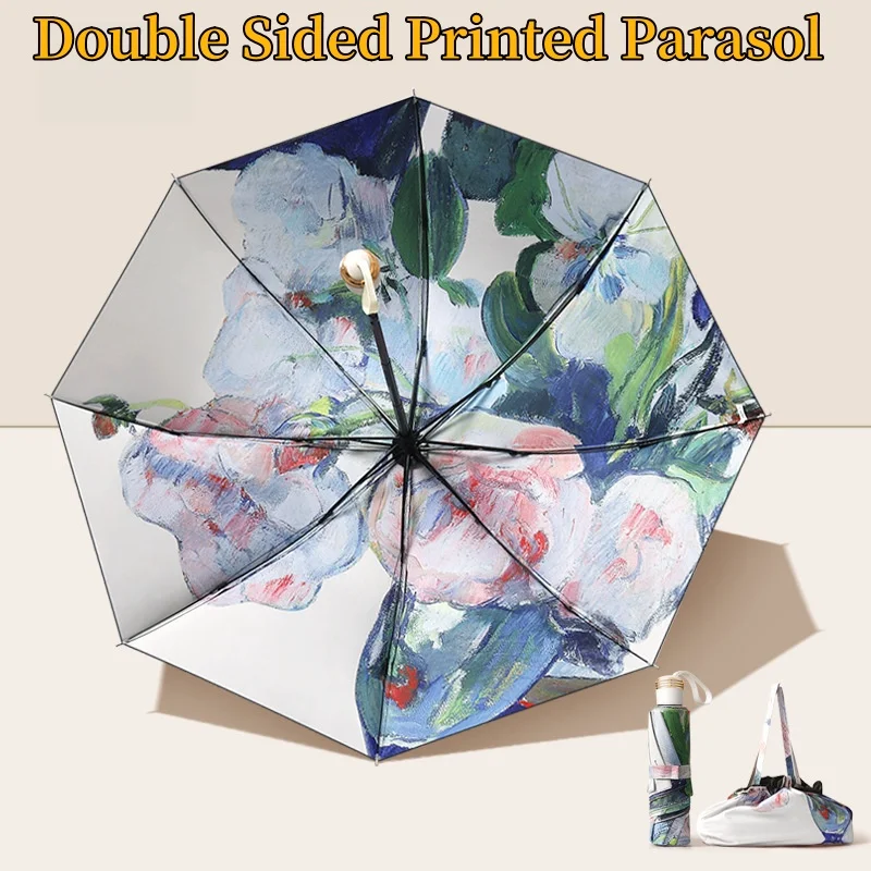 

Double-sided Printed Folding Umbrella, Sunshade, Pink Peony White Rose Anti-UV Sun Umbrella, Rain or Shine Umbrella