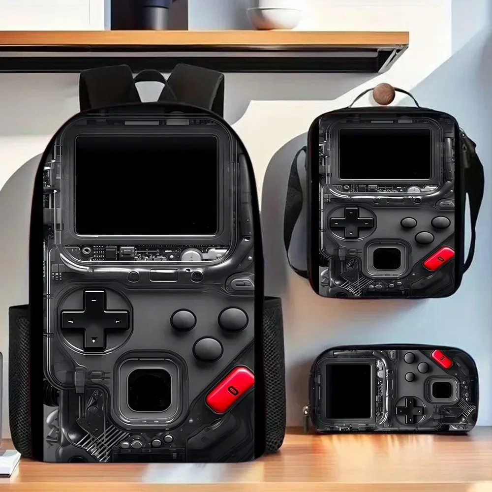 Game Consoles Threepiece Men's Backpack With Handbag And Pencil Case, Stainresistant Ultralightweight Large Capacity Backpack