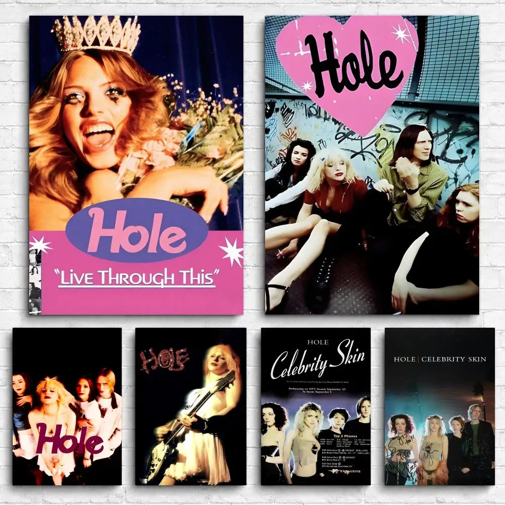 Rock Band Album H-Hole Framed Wall Painting Ready to Hang Canvas Poster for Bedroom Living Room Hallway Home Decor Gift
