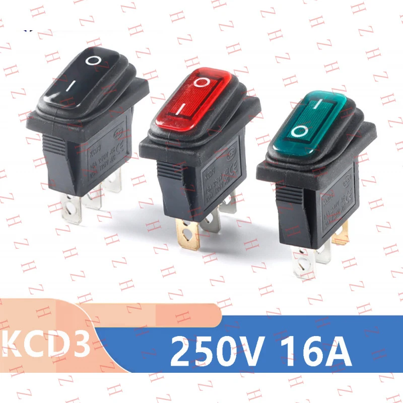 

U+ KCD3 2 Position 3 Pin Rectangular Rocker Switch 250V 16A ON OFF Red Black Green【Wholesale private message sellers】