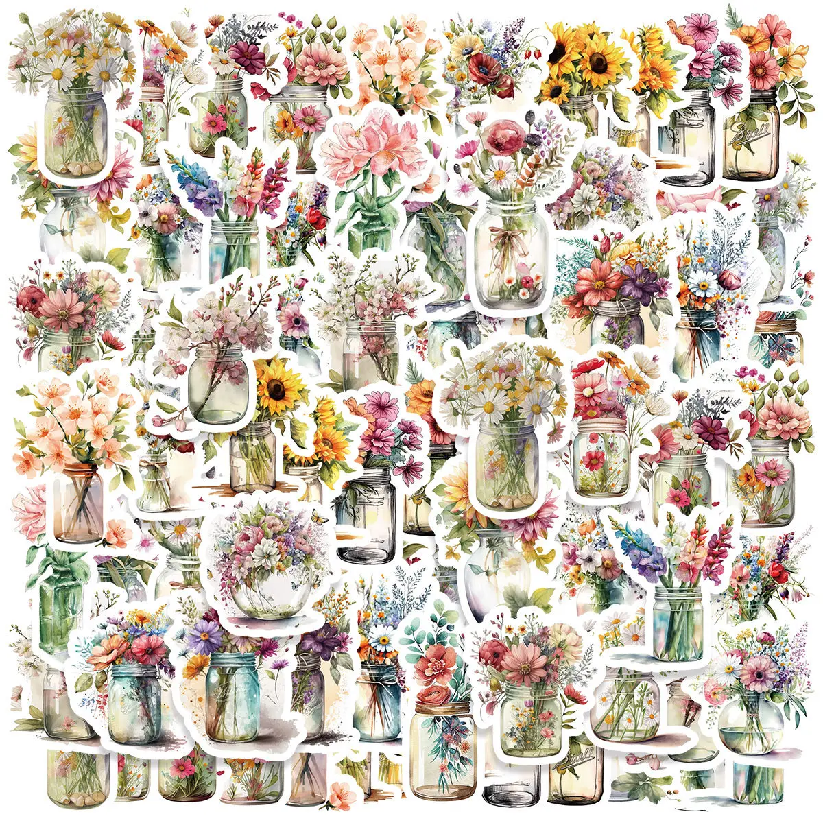 Etori Life 30pcs Fresh Plants and Colorful Flowers Exquisite Patterns Student DIY Laptops,Scrapbooks Decoration Stickers