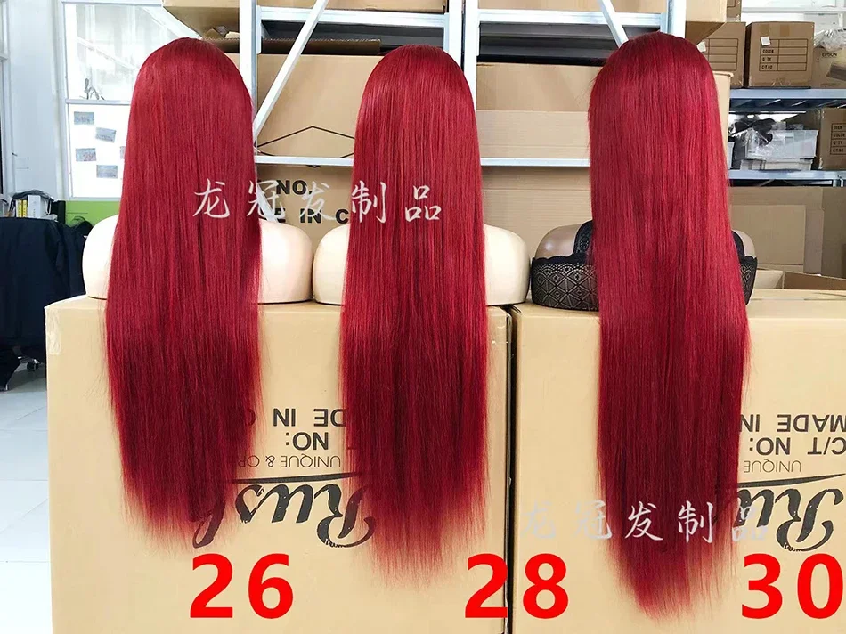 Premium 13x6 Hot Red Colored HD Lace Front Human hair Wigs Pre Plucked 220% Bone Straight Lace Frontal Human Hair Wig For Women