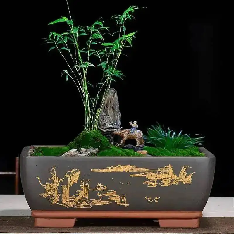 Rectangular Purple Sand Bonsai Pot Old Tree Stump Planter Succulent Landscape Basin Multiple Sizes Colors Indoor Outdoor Bonsai