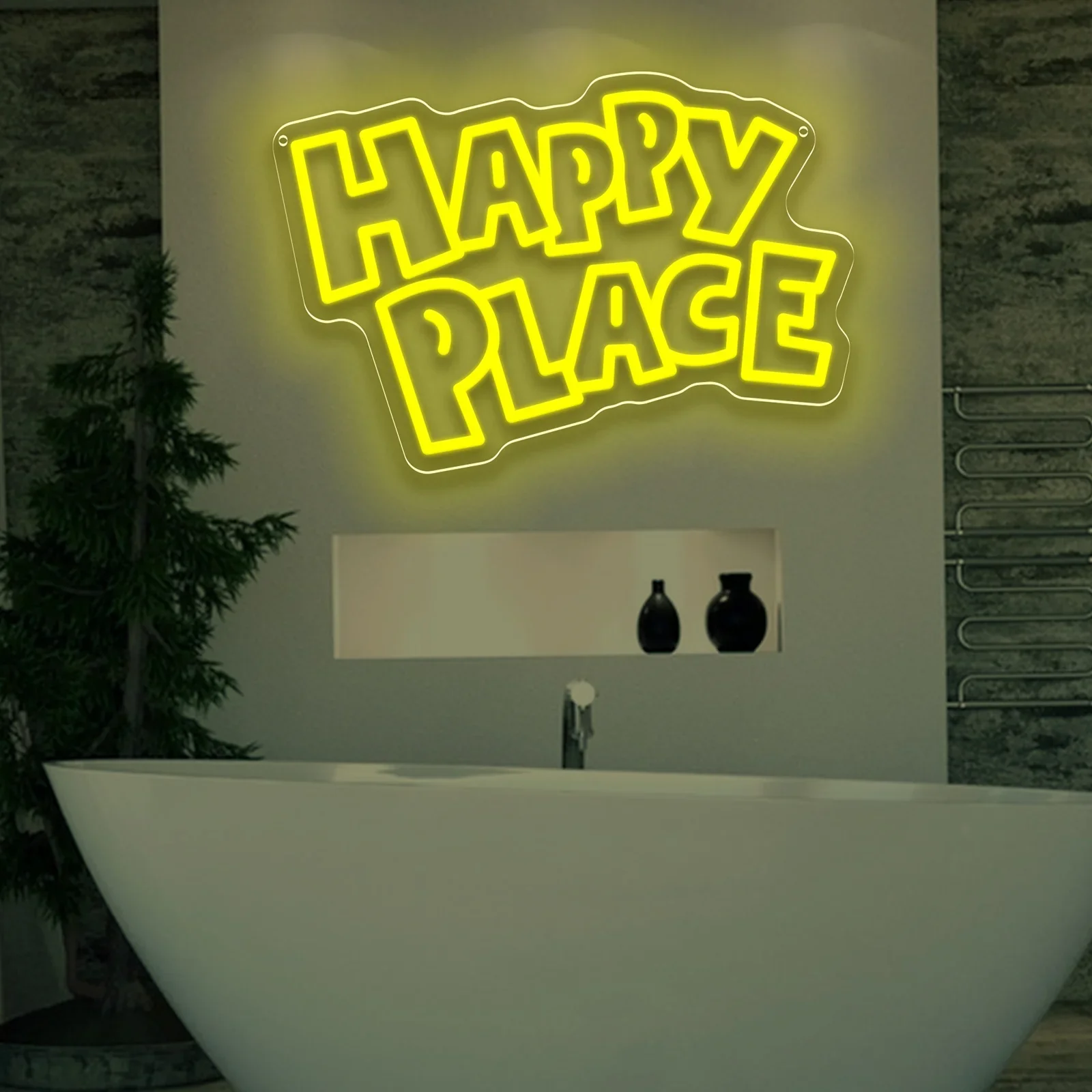 HAPPY PLACE Insegna al neon USB dimmerabile LED Insegna al neon per camera da letto Soggiorno Club Bar Man Cave Regali per feste Decorazione da parete