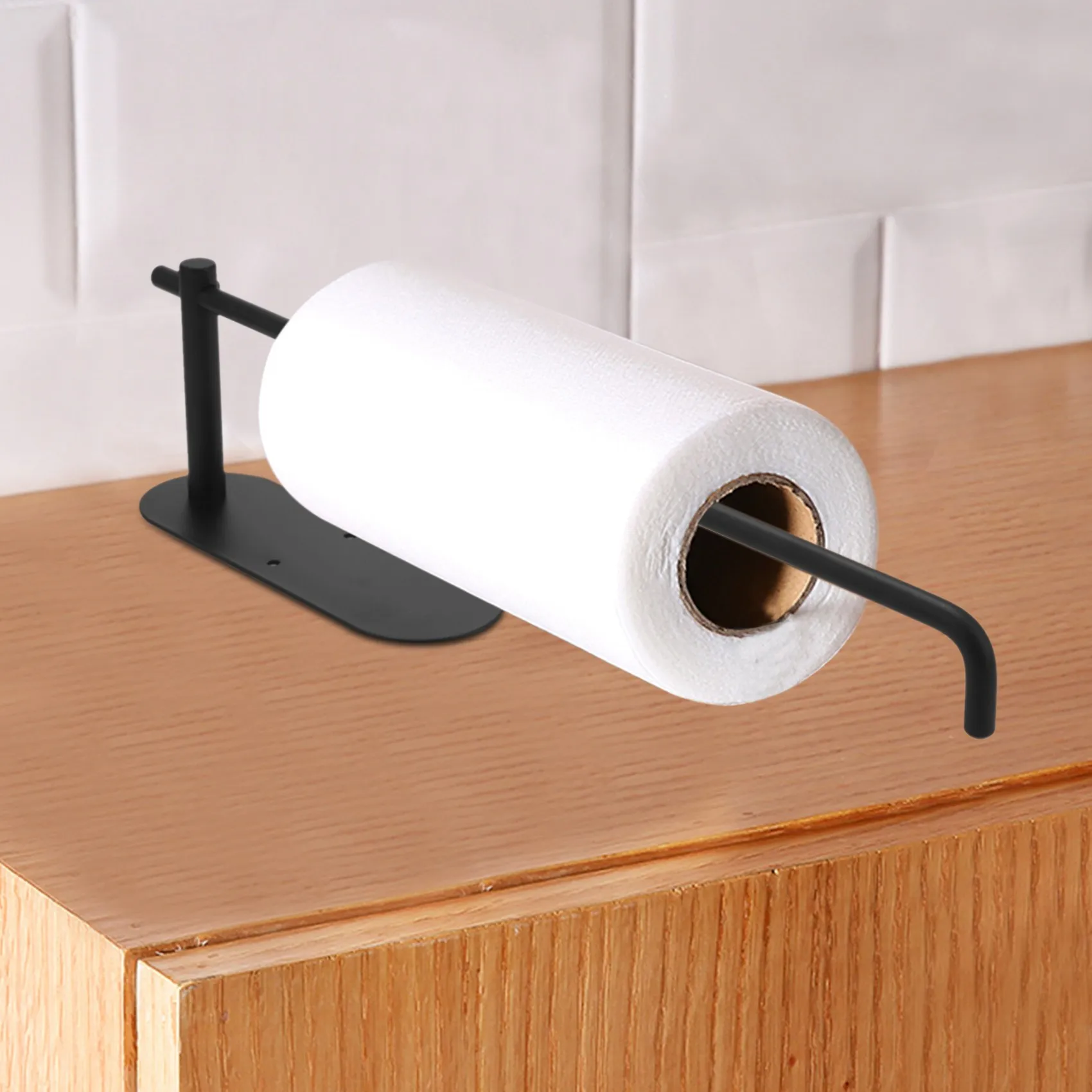 ABVC Paper Towel Holder Under Cabinet Mount For Kitchen Paper Towel, Adhesive Black Paper Towel Roll Holder Stick On Wall