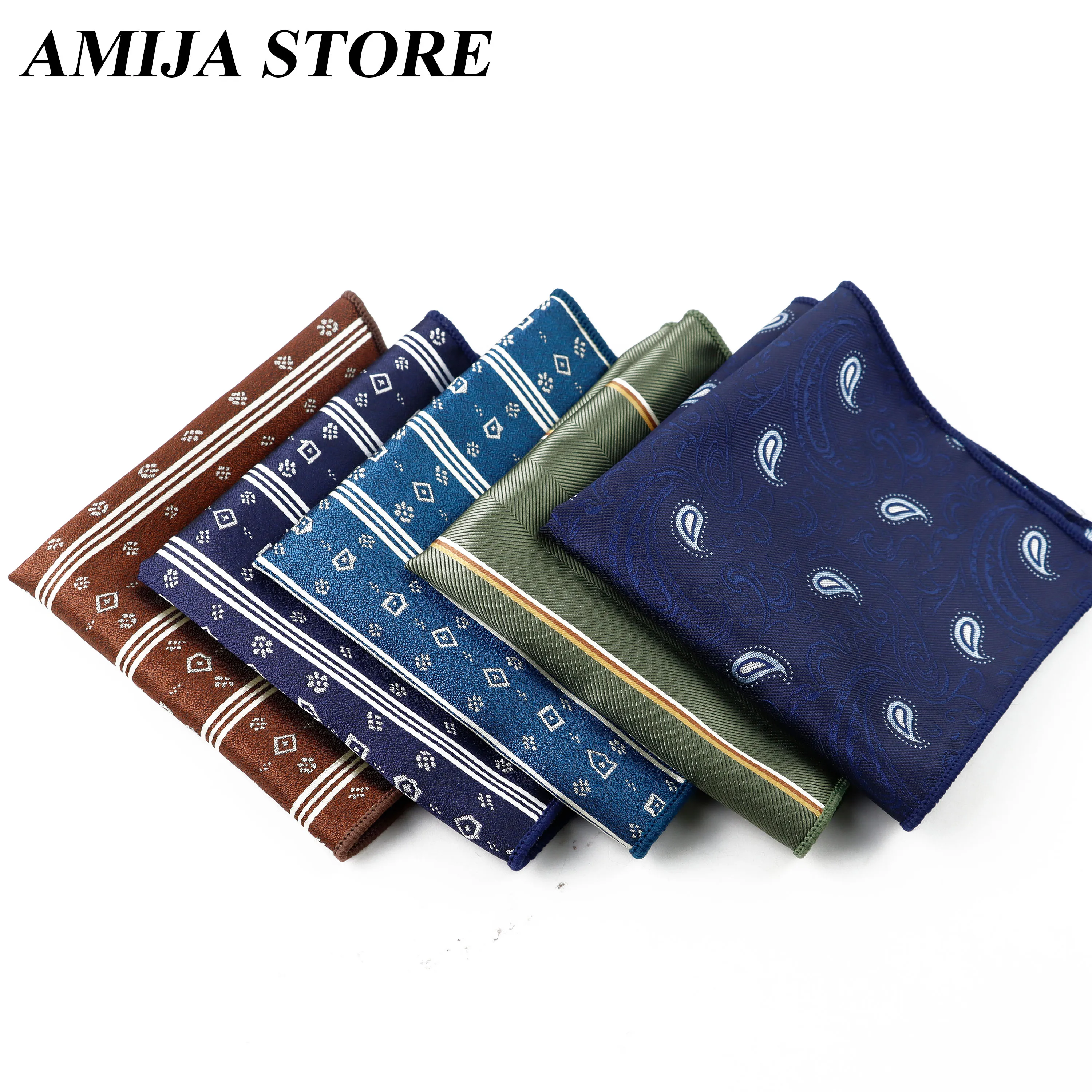 Vintage Paisley Polyester Jacquard Pocket Square Mens Striped Handkerchief Suit Accessory For Business Wedding Formal Gentleman