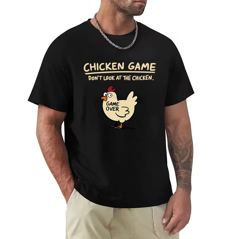 Camiseta con estampado de pollo Game Don't Look At The Chicken para hombre, camiseta informal de manga corta con cuello redondo para uso diario y exterior, Top para hombre