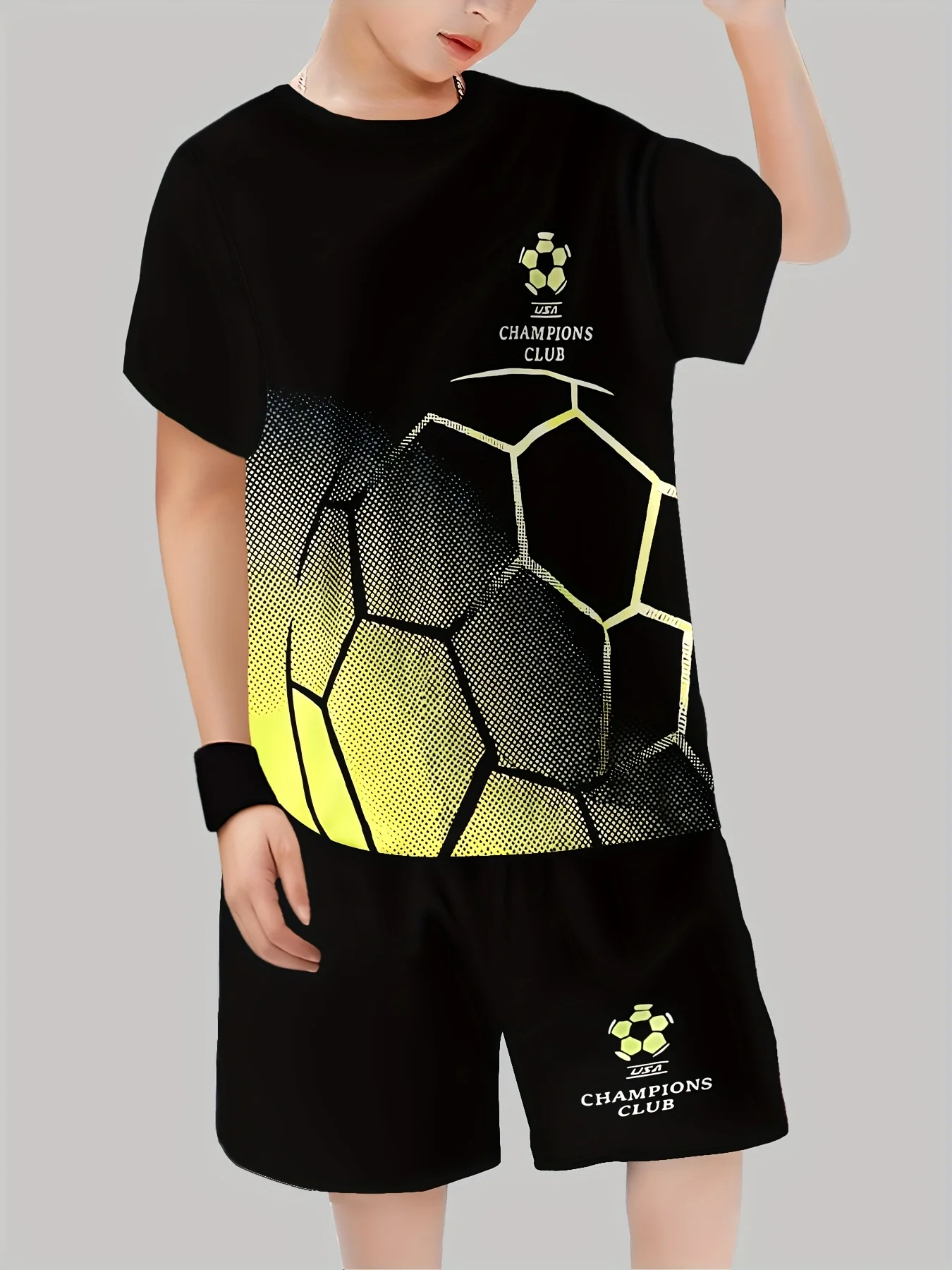 Children's Clothing Suit for Boy Summer Short Sleeve T-Shirt 2 Piece Set 3D Football Print Shorts Casual Outdoor Children's Sets