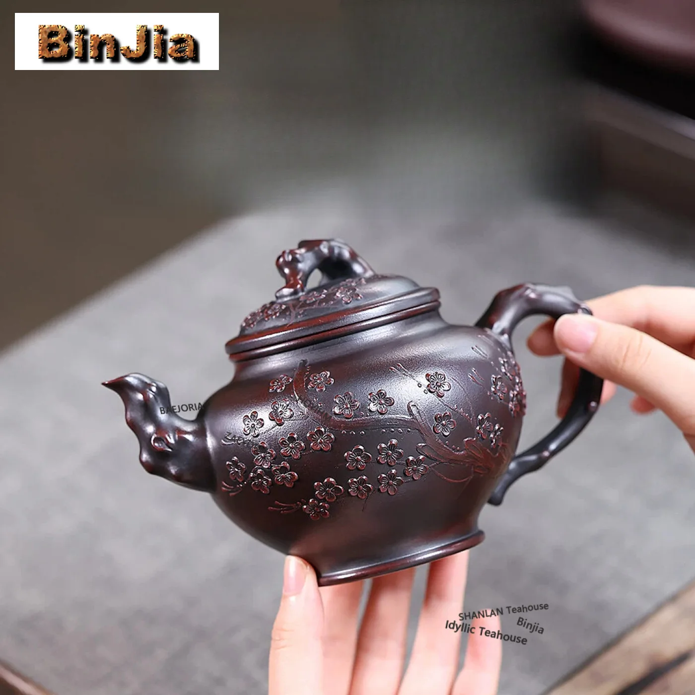 460ml High-end Yixing Purple Clay Teapots Handmade Plum Bossom Pot Raw Ore Ancient Black Mud Kettle Chinese Zisha Tea Set Gift
