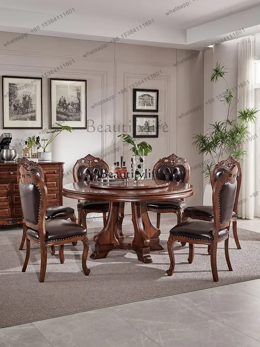 Factory CustomizationAmerican black walnut dining table full solid wood round dining table table and chair combination
