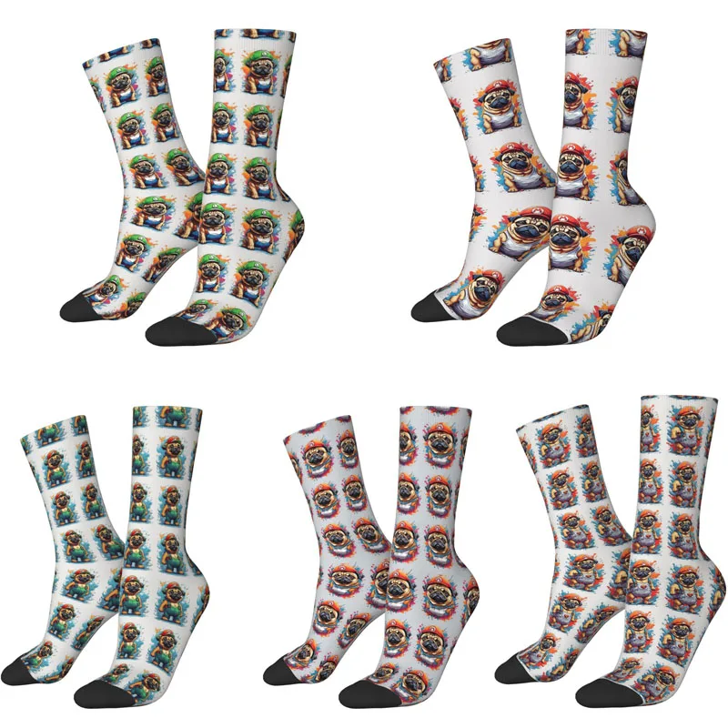 

Nostalgia of the 1980s Plumber Pug 4 Men Women Socks Outdoor Novelty Spring Summer Autumn Winter Stockings Gift