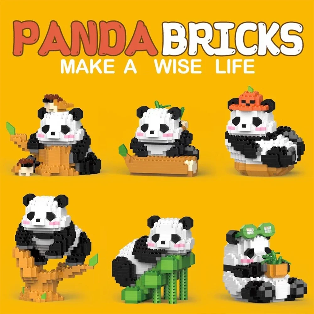 Cute Chinese Panda Building Blocks Sets DIY Educational Assembly Toys Bricks Mini Animals Model MOC Kids Christmas Birthday Gift