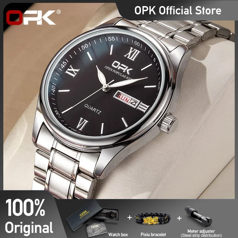 

OPK 8123 Watches For Men Fashion Quartz Wristwatch Original Waterproof Luminous Automatic Movement Dual Calendar Display Reloj