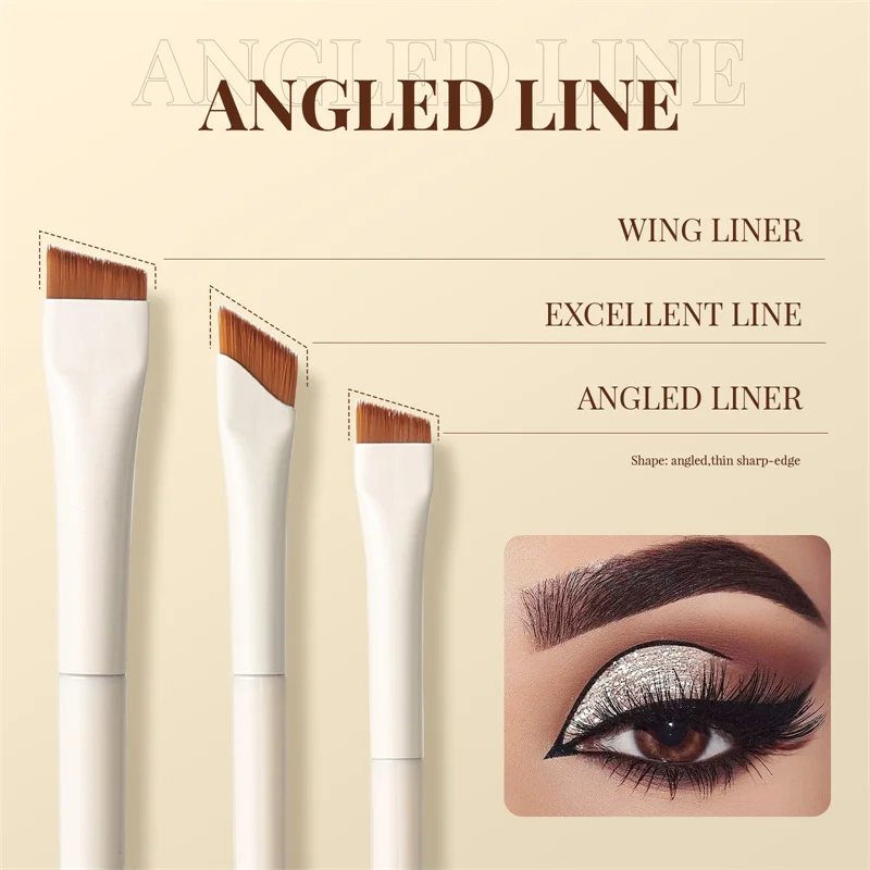 7pcs white angled eyeliner eyebrow brush set nylon bristles fragrance free all skin types beginner eye makeup brushes