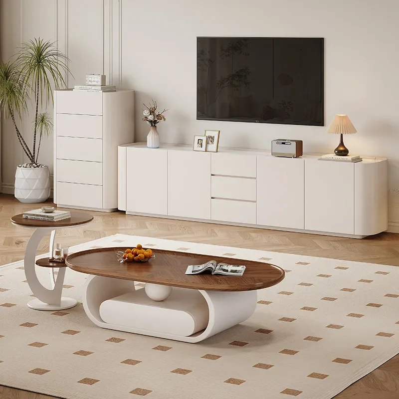 

Solid wood floor TV cabinet coffee table combination modern simple small apartment living room high style