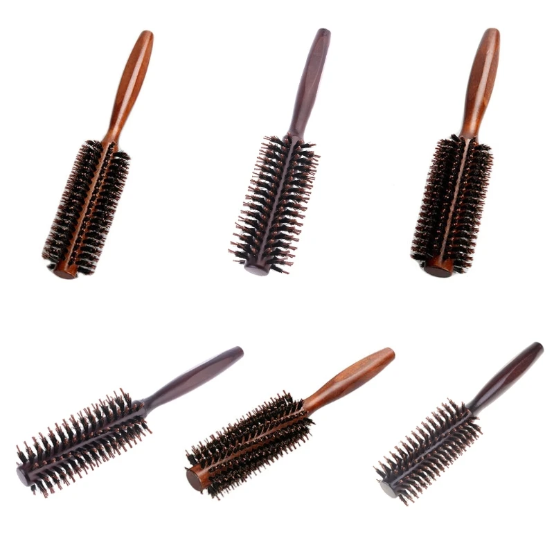 6 Types Straight Twill Hair Comb Natural Boar Bristle Rolling Brush Round Barrel Blowing Curling DIY Hairdressing Styling Tool