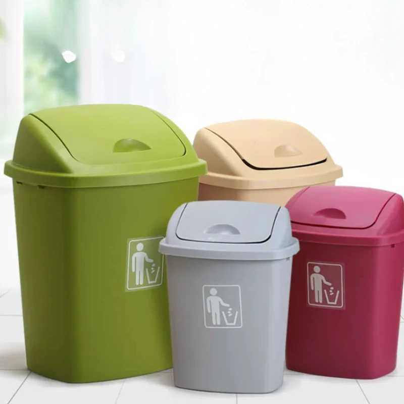 

Creative Kitchen Plastic Trash Can Large Outdoor Bin With Swing Cover Office Mall Hotel Flip Bucket Versatile Waste Container