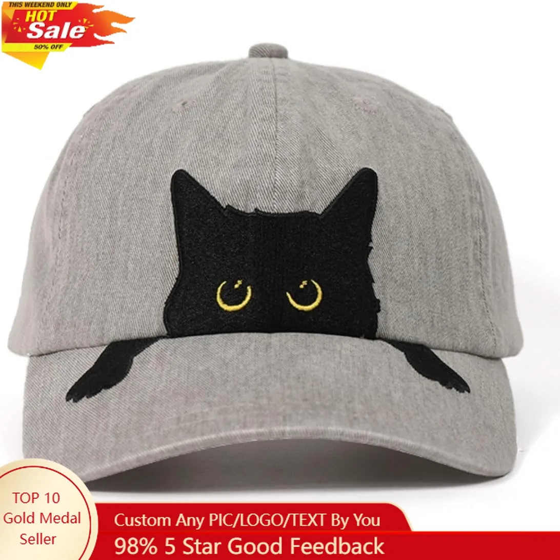 

Black Cat Lovers Gifts for Women, Men, Adjustable Embroidered Hat for Birthday, Christmas