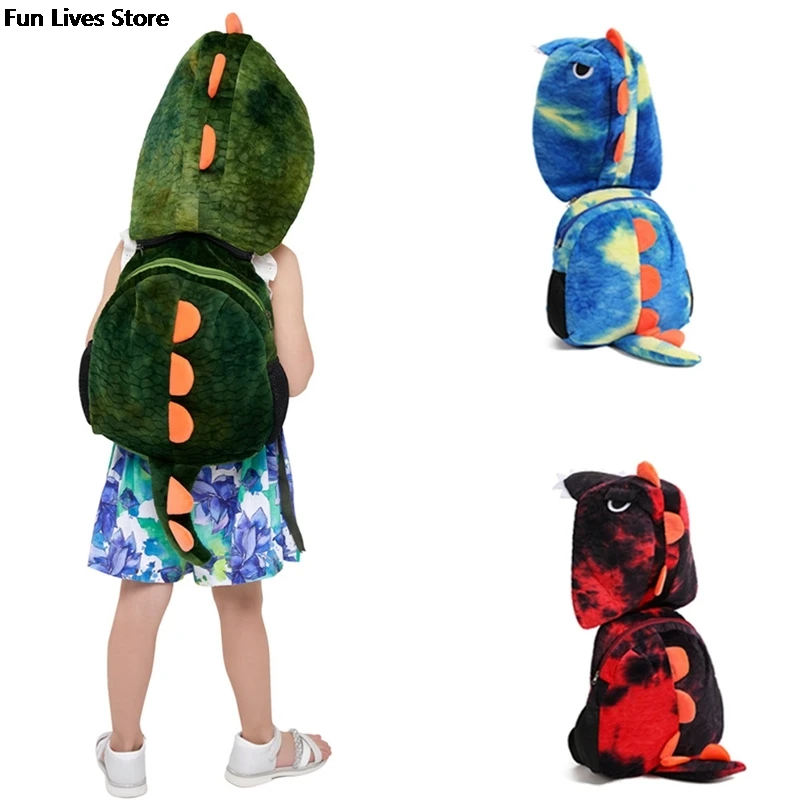 Mochila escolar con capucha de dinosaurio para niños y niñas, morral escolar de felpa suave para jardín de infantes, Invierno