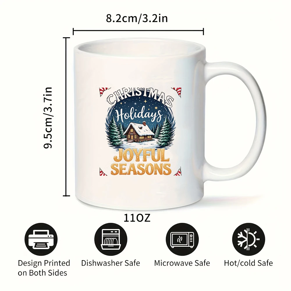 11oz Mug + Cartoon Christmas Night Sky Cabin Cup Christmas Gift Kids Cup Family Office Coffee Cup Set