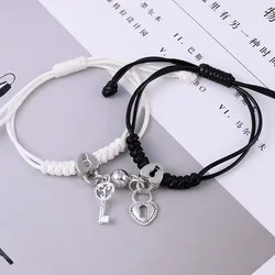1 Pair Charm Magnet Couple Bracelet for Women Magnetic Attraction Ball Heart Key Lock Link Wrist Chain Best Friend Jewelry Gift
