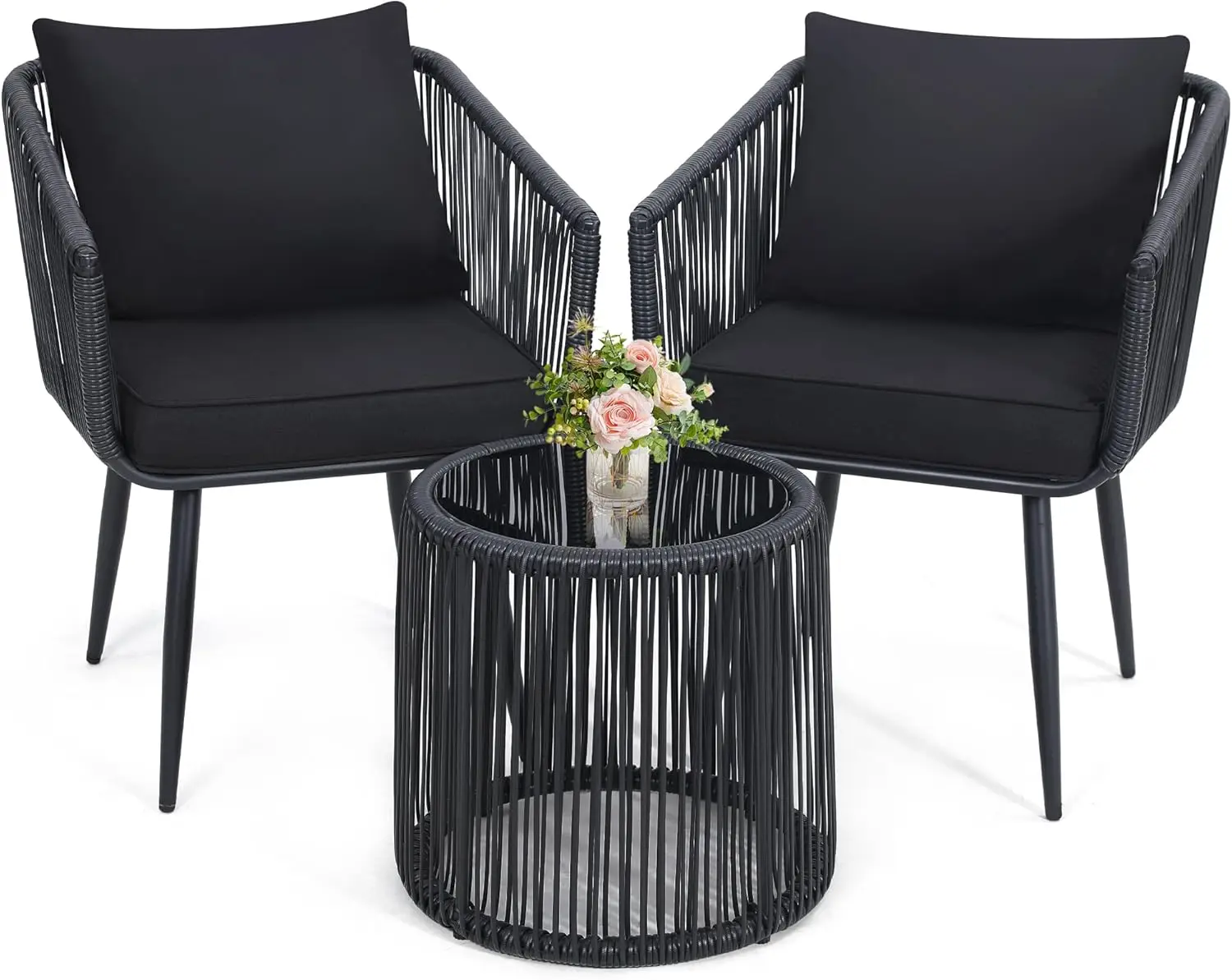 

3 Pieces Patio Rattan Bistro Conversation Set, Outdoor All-Weather Wicker Furniture Chairs and Side Table Set Ideal for Balcony,