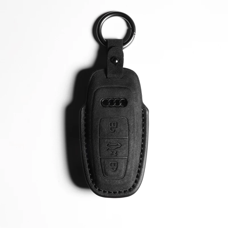 For Audi A6 A4 A5 A7 A8 C8 Q8 8S 8W Q7 B9 4M S5 S4 S7 D5 TT TTS TFSI E-Tron Leather Car Key Case Fob Keychain Suede Accessories