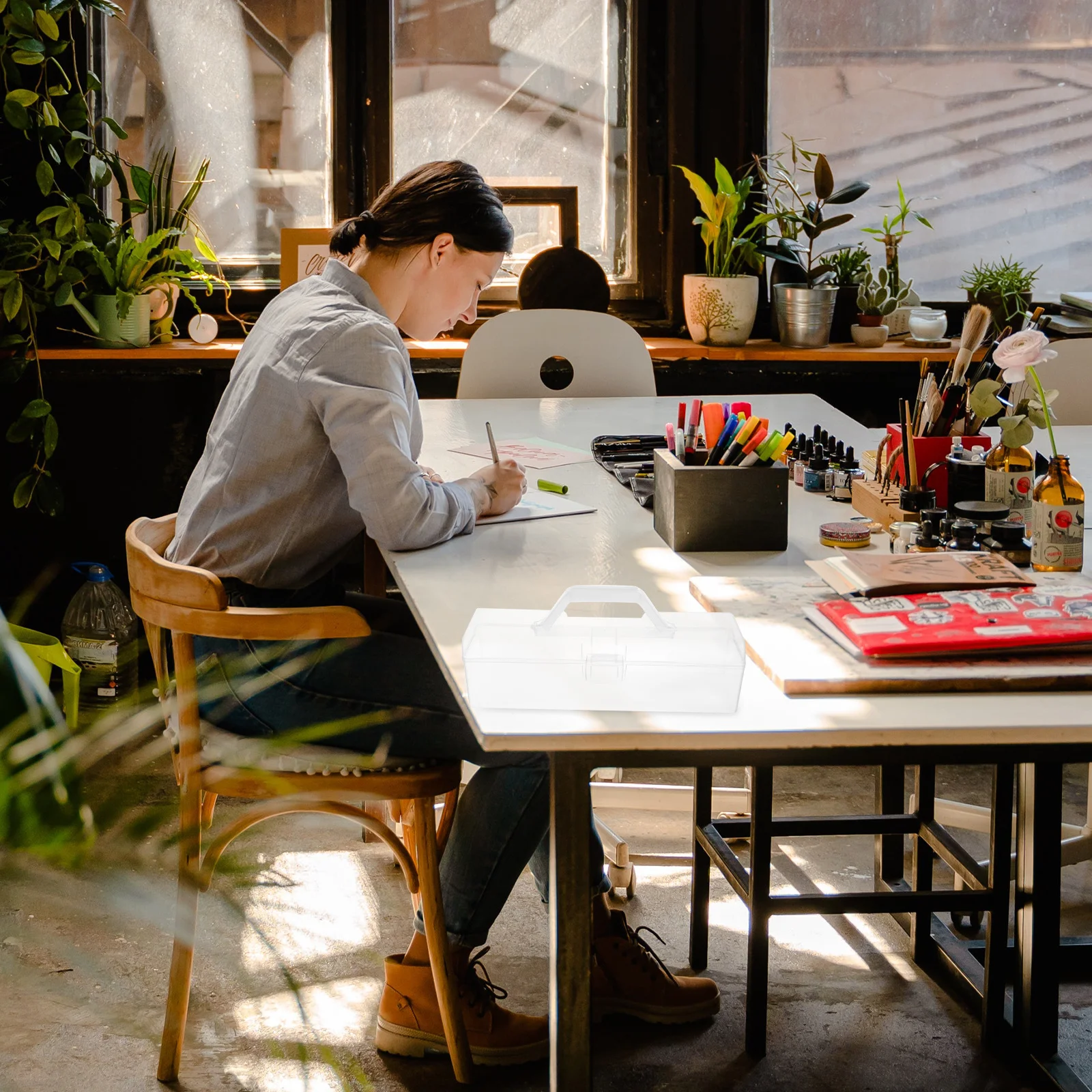 Drawing Pens Box Transparent Paint Brush Case For Diy Art Students Compact Water Color Pen Storage Holder Portable Tool