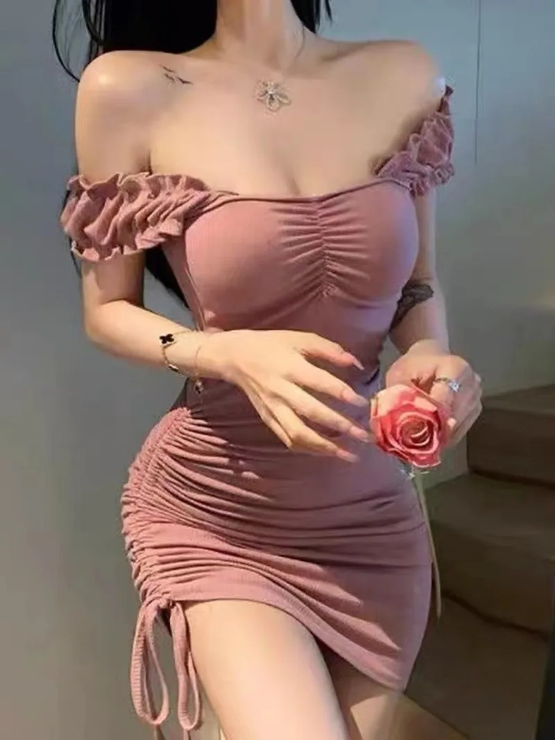 

Корейский стиль с открытыми плечами, женские летние Hotsweet Spice Girls, милые шнурки, маленькие короткие однотонные складки, на шнуровке с рукавами-лепестками Z7CG