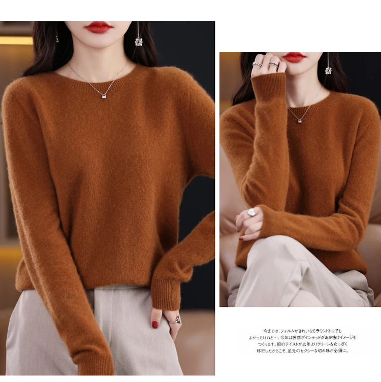 2026 New Cashmere Basic Top Long Sleeve Women O-Neck Knitted Sweater 100% Pure Merino Wool Pullover Clothing Knitwear Traf