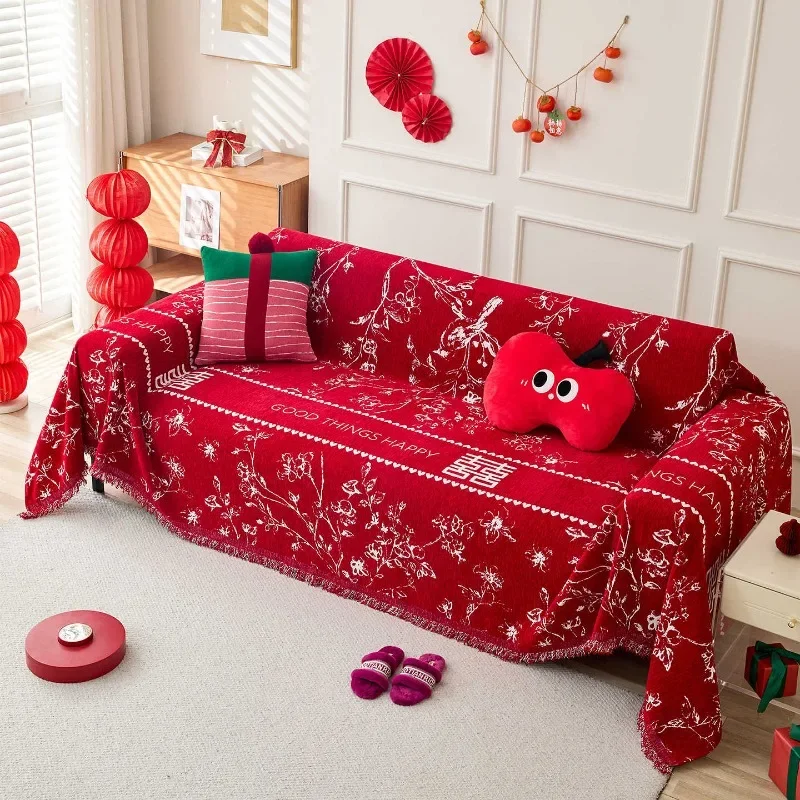 1PC New Year's Wedding Red Sofa Cover All Seasons Universal Double-sided Wedding Cover Fabric Soft Fabric Home Textile Products