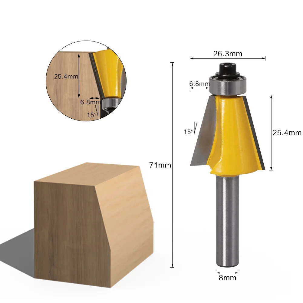 1PC 8MM Shank Milling Cutter Wood Carving 15 22.5 30 Degree Chamfer Router Bit Milling Cutter For Wood Electric Woodworking Tool