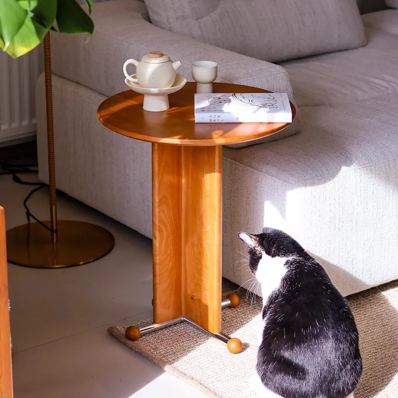 ‌ طاولة جانبية حديثة من منتصف القرن، طاولة نهاية أريكة من الخشب الصلب، طاولة قهوة مستديرة للشرفة، منضدة جمالية بجانب السرير لغرفة المعيشة