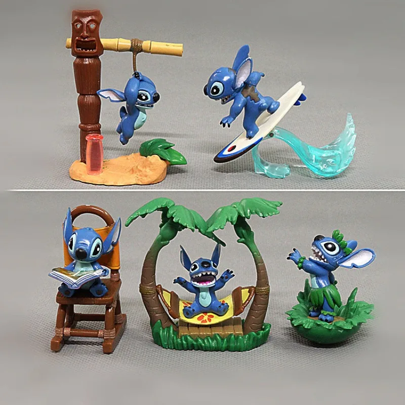 

Disney Anime Hot toys 5-piece set mini Stitch Doll desktop Decoration Pendant Action Figure Collectible Model Toy Figures gifts