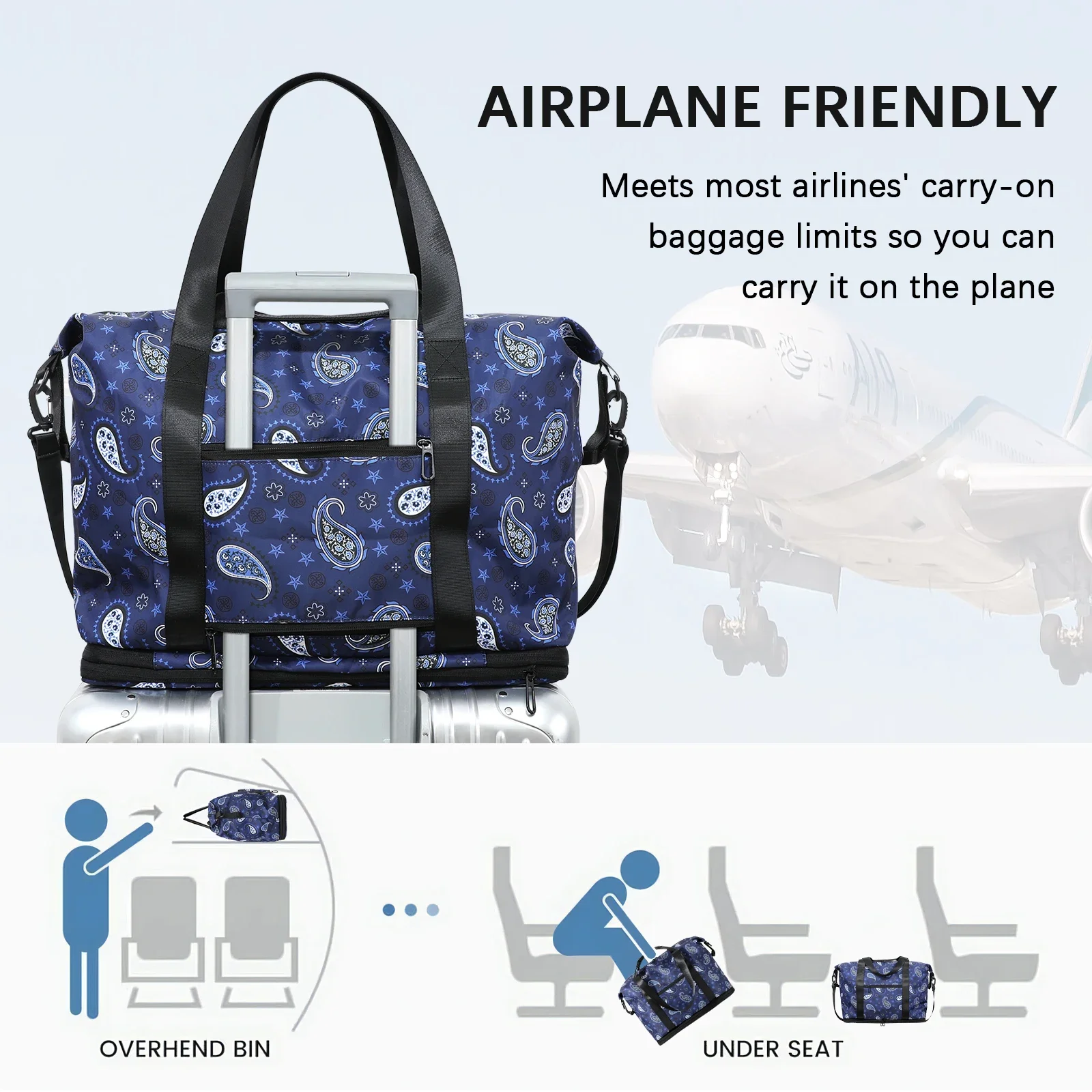 Borsa da viaggio per weekend CANBOUN, borsa da viaggio sportiva spaziale espandibile, set da 2 pezzi, con scomparto per scarpe, viaggio unisex a breve distanza